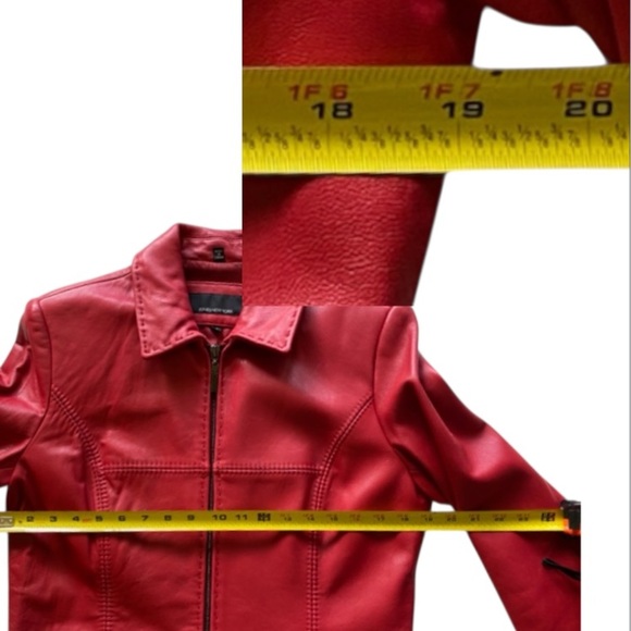 Jones New York Women's Vibrant Red Leather Jacket Size Medium - Picture 6 of 13